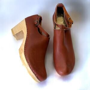 NO. 6 NWOT Palomino Leather Heel Wooden Clog in Cognac SZ EU43/ US12.5